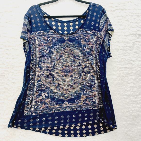 T-Shirt Size 1X Navy Mandala Boho Whimsycore Festival Lucky Brand Y2K Resortwear - Picture 10 of 10
